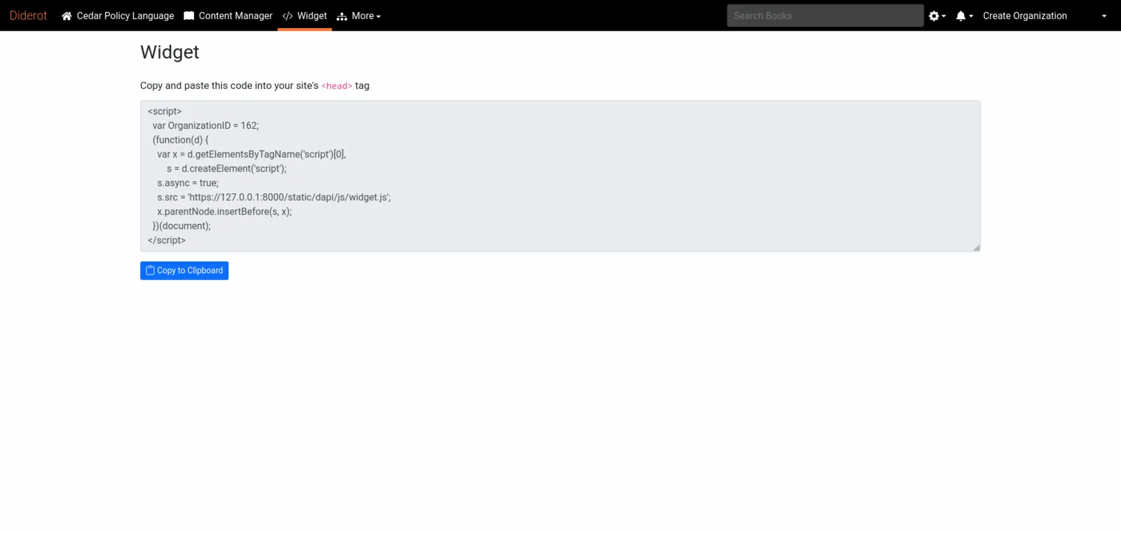 business clients can use a dashboard to generate a widget to embed onto their page